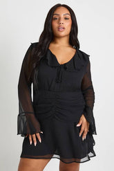 Plus Chiffon Ruched Waist Skater Dress