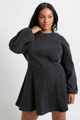 Plus Long Sleeve Seam Detail Denim Dress