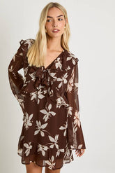 Floral Frill Chiffon Smock Dress