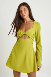 Satin Mix Flare Sleeve Skater Dress