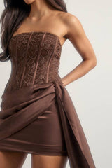 Velvet Lace Draped Corset Mini Dress