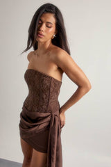 Velvet Lace Draped Corset Mini Dress