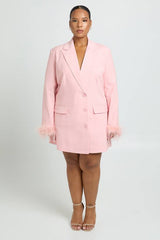 Plus Feather Cuff Blazer Dress
