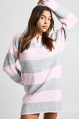 Collar Detail Oversized Rugby Knitted Mini Dress