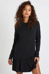 Long Sleeve Drop Hem Smock Dress