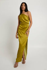 Textured Satin Asymmetric Maxi Dress
