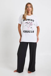 Halloween 'Howdy Ghouls' Graphic Oversized T-Shirt & Trousers Pyjama Set