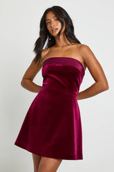 Petite Bonded Velvet Fold Over Bandeau Mini Dress