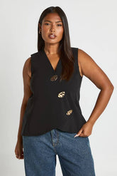Plus Gold Button Trim Waistcoat