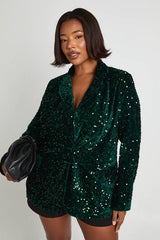 Plus Velvet Sequin Blazer