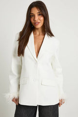 Feather Cuff Oversized Blazer