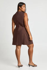 Plus Sleeveless Gold Button Shift Dress