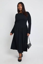 Plus Dropped Waist Midi Smock Dress