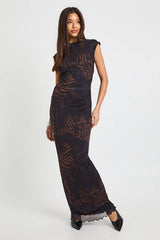 Mixed Animal Printed Mesh Maxi Dress
