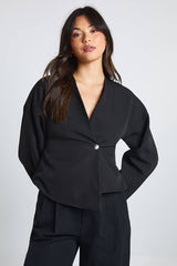 Gold Button Long Sleeve Wrap Top