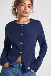 Silver Trim Collarless Blazer
