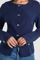 Silver Trim Collarless Blazer