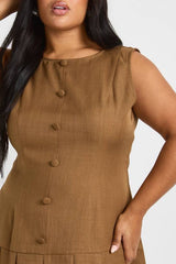 Plus Woven Button Down Pleated Skater Dress