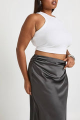 Plus Satin Ruched Side Detail Column Maxi Skirt