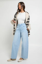 Mid Waist Twisted Seam Barrel Leg Jean