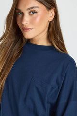 Cotton Pocket Front Long Sleeve Top