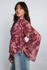 Floral High Neck Volume Sleeve Blouse
