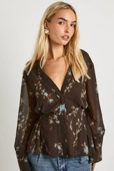 Ruched Waist Floral Blouse