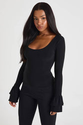 Slinky Scoop Neck Bell Sleeve Top