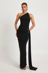 One Shoulder Trim Waist Wrap Maxi Dress