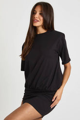 Shoulder Pad Ruched T-shirt Mini Dress