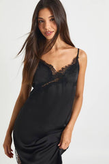 Lace Asymmetric Satin Slip Dress