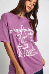 Cheese and Wine Printed Oversized T-Shirt