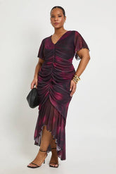 Plus Ruched Front Dark Floral Midaxi Dress