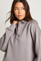 Collared Popper Oversized Washed Sweatshirt