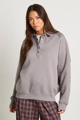 Collared Popper Oversized Washed Sweatshirt