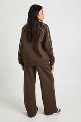 Ath Club Embroidered V Neck Piping Sweatshirt Tracksuit
