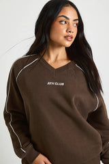 Ath Club Embroidered V Neck Piping Sweatshirt Tracksuit