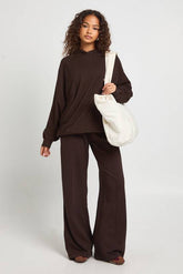 Washed Pintuck Detail Deep Waistband Wide Leg Jogger