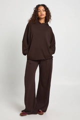 Washed Pintuck Detail Deep Waistband Wide Leg Jogger