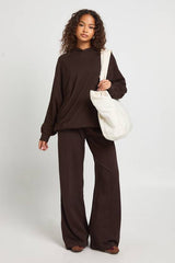 Washed Pintuck Detail Deep Waistband Wide Leg Jogger