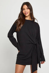Tie Knot Waist Long Sleeve Mini Dress