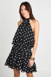 Polka Dot Halter Neck Ruffle Skater Dress