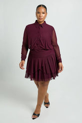 Plus Collared Drop Hem Skater Dress