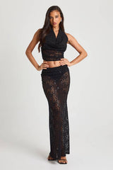 Sequin Lace Cowl Neck Top