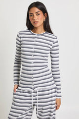 Stripe Rib Button Through Long Sleeve Top & Trouser Co Ord