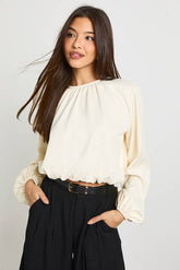 Pleated Balloon Sleeve Top