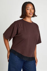 Plus Lace Asym Trim Oversized T-Shirt