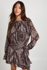 Paisley Printed Mesh Pleated Skater Dress
