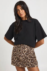 Leopard Wool Look A-line Mini Skirt