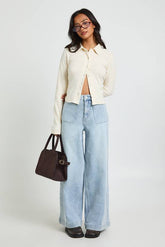 Petite High Waist Front Pocket Wide Leg Jean